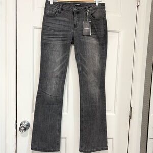 Flamingals Brand Low Rise Gray Boot Cut Distressed Skinny Jeans BX 1